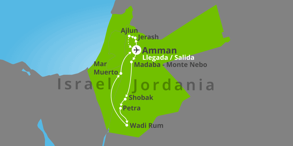 Mapa del viaje: Viaje a Jordania y el Mar Muerto 8 días con salidas garantizadas