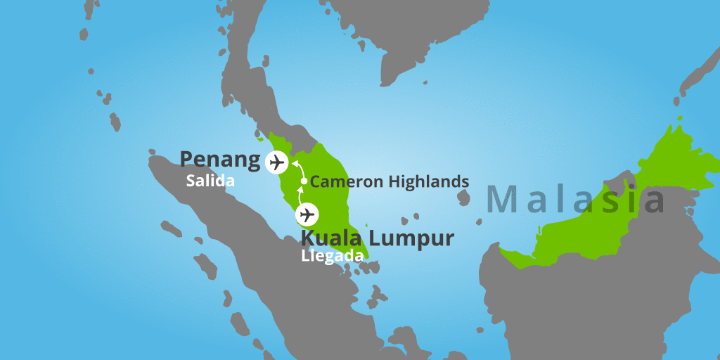 Mapa del viaje: Viaje a Kuala Lumpur, Cameron Highlands y Penang de 10 días