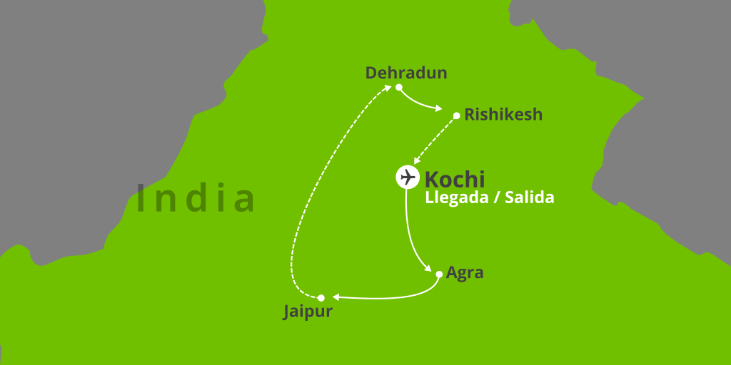 Mapa del viaje: Viaje a Rishikesh: refugio espiritual en la India de 11 días