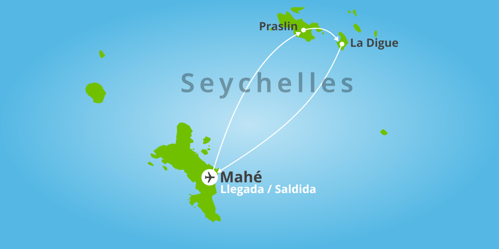 Mapa del viaje: Viaje a Seychelles de 10 días con islas Mahé, Praslin y La Digue