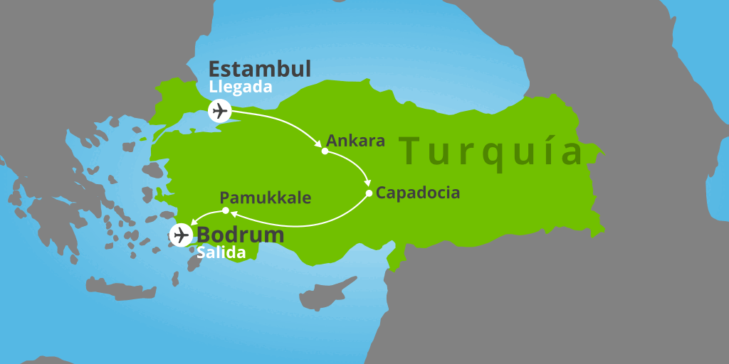 Mapa del viaje: Viaje a Turquía al completo con playas de Bodrum durante 11 días