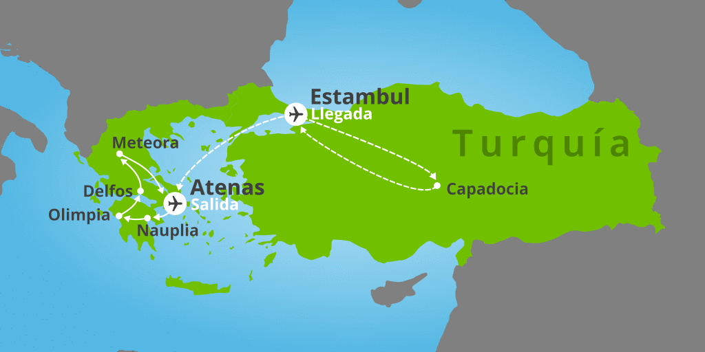 Mapa del viaje: Turquía y Grecia: viaje a los paisajes del Mediterráneo en 11 días