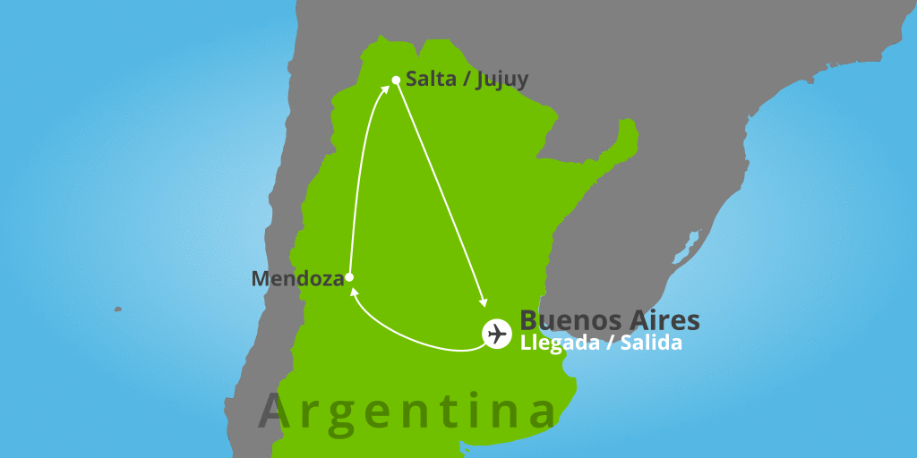 Mapa del viaje: Viaje al norte de Argentina: Buenos Aires, Mendoza, Salta y Jujuy en 12 días