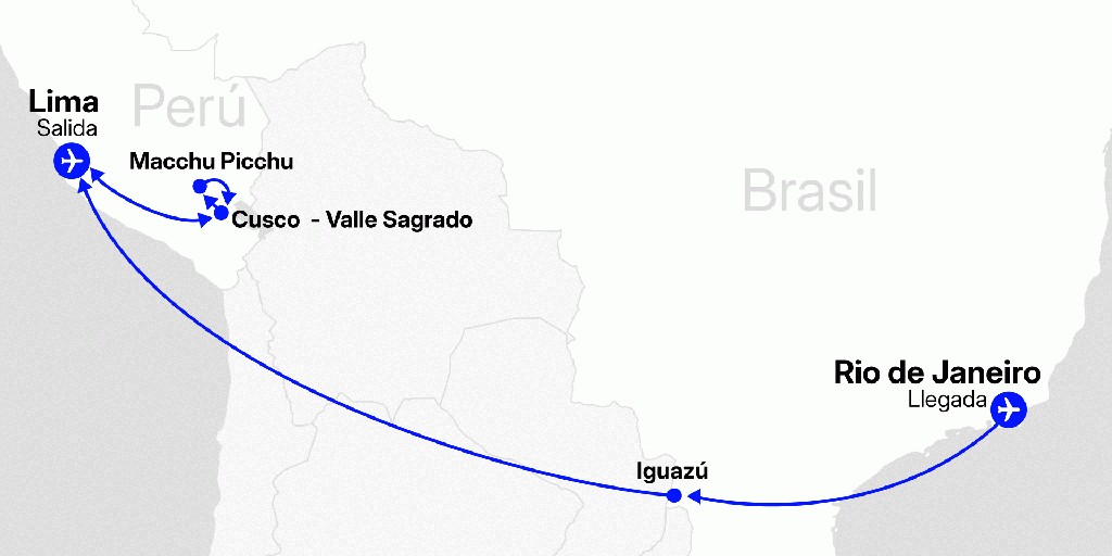 Mapa del viaje: Viaje a Brasil y Perú en 16 días