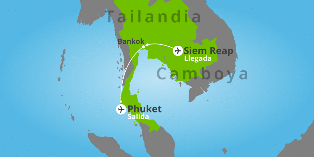 Mapa del viaje: Viaje combinado a Angkor, Bangkok y playas de Phuket en 12 días