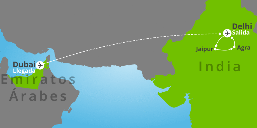 Mapa del viaje: Viaje combinado a India y Dubái en 12 días