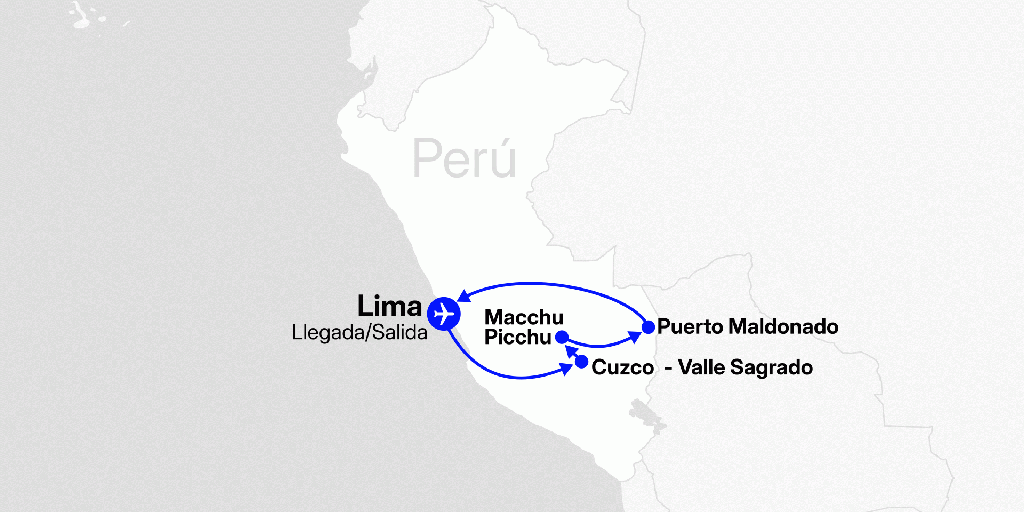 Mapa del viaje: Viaje de lujo a Perú con selva amazónica en 11 días