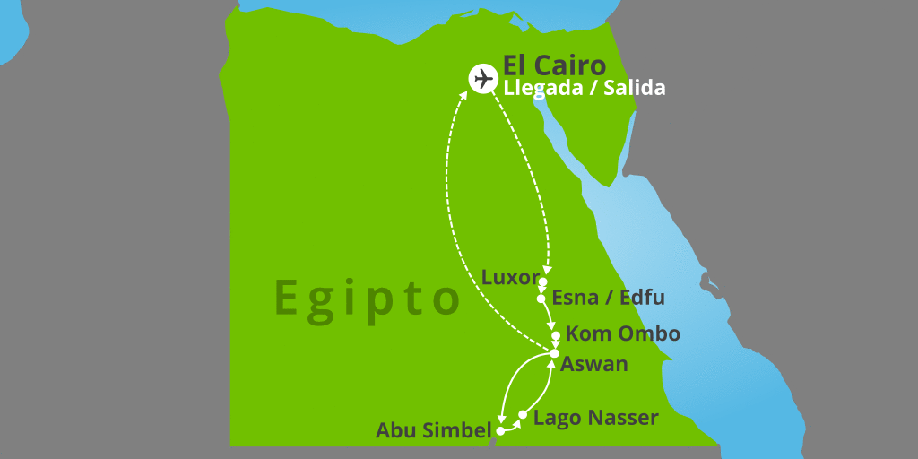 Mapa del viaje: Viaje Egipto clásico con lago Nasser de 11 días
