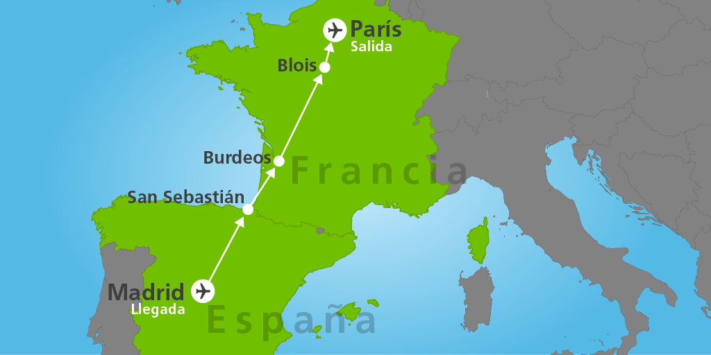 Con nuestro tour Madrid y París descubrirás toda la magia de las capitales más fascinantes de Europa. Ruta por Madrid, San Sebastián, Burdeos, Blois y París. 7