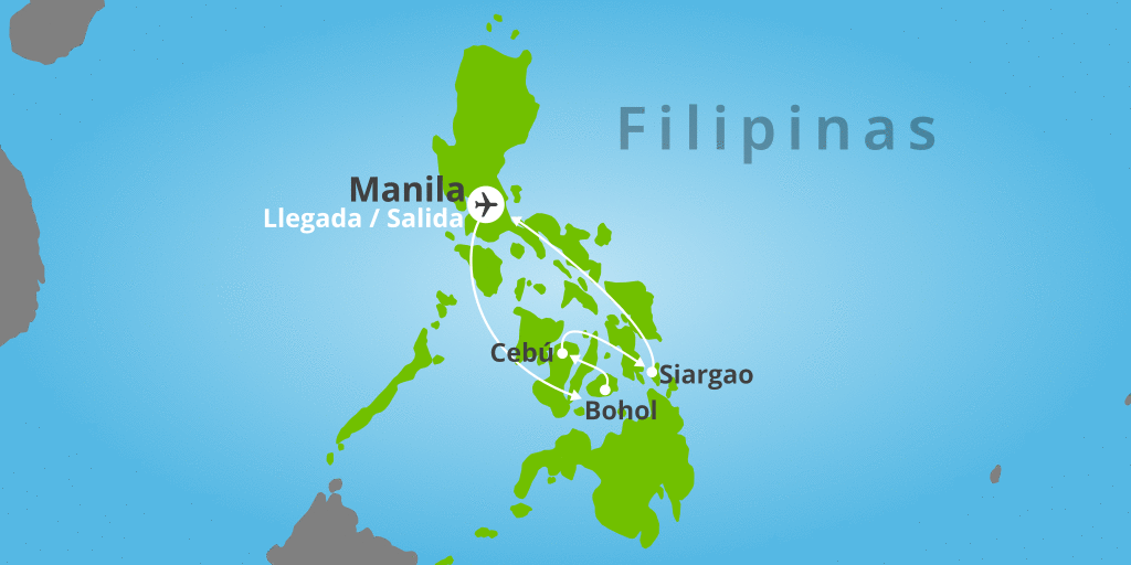 Mapa del viaje: Viaje organizado a las islas Filipinas en 15 días