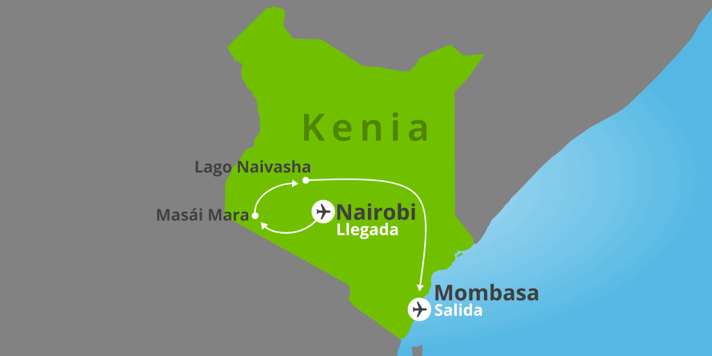 Mapa del viaje: Viaje a Kenia: Safari con playa Diani 10 días
