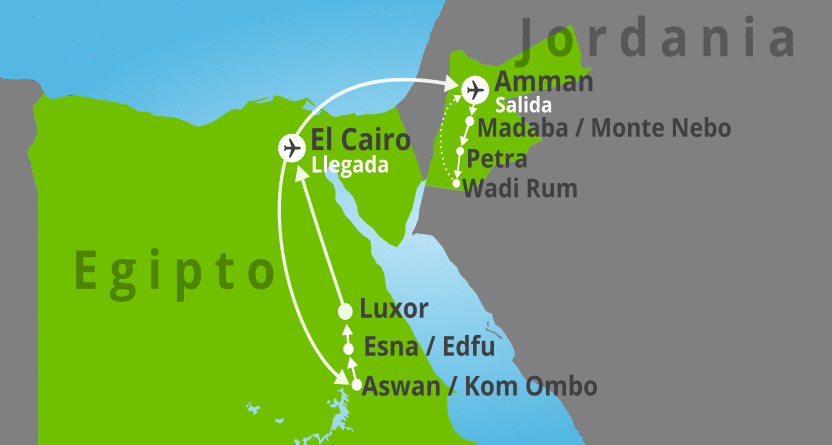 Mapa del viaje: Viaje a Egipto y Jordania de 12 días