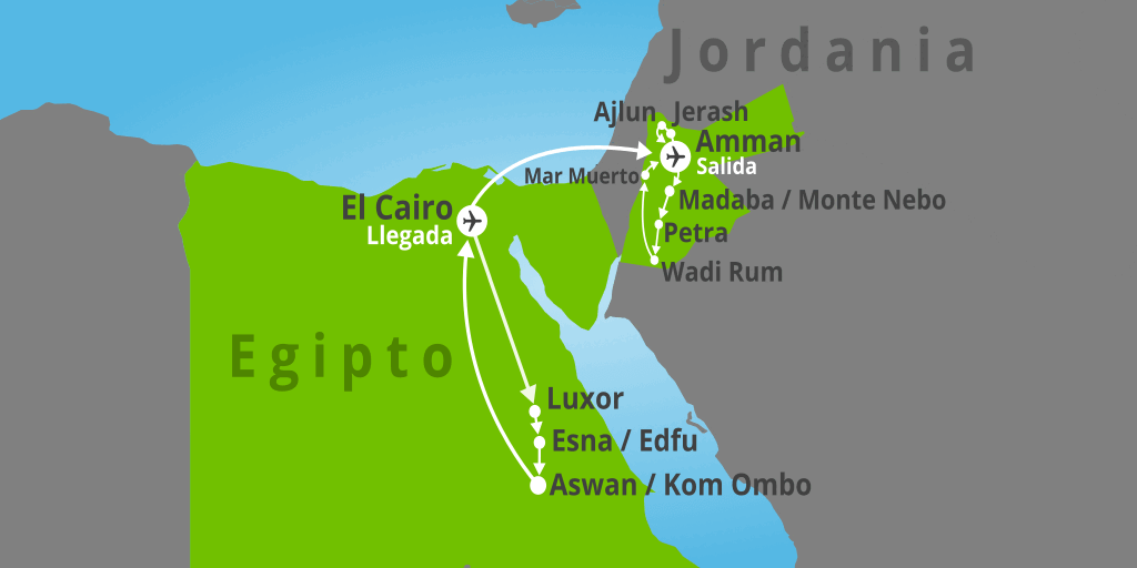 Mapa del viaje: Viaje a Egipto y Jordania durante 15 días