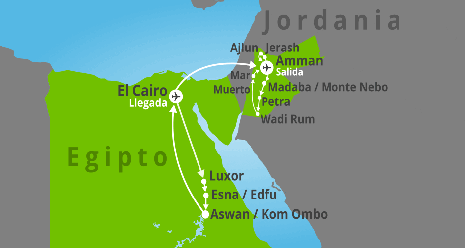 Mapa del viaje: Viaje a Egipto y Jordania durante 15 días