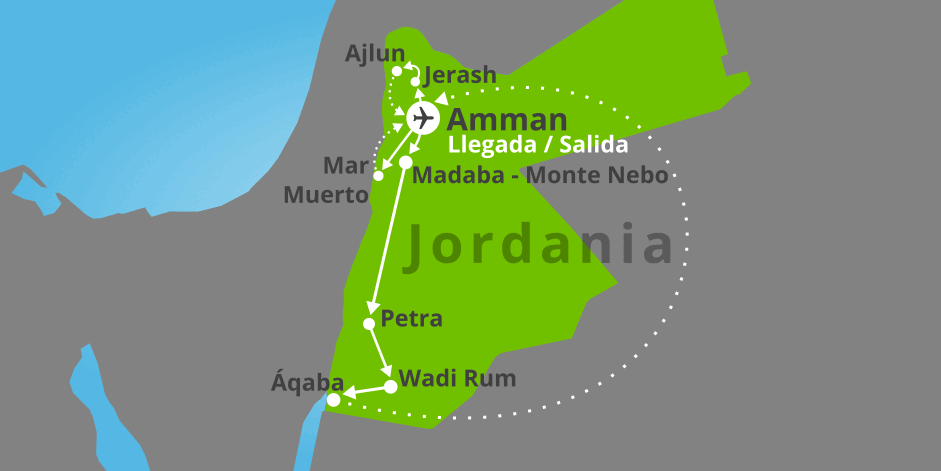 Mapa del viaje: Viaje a Jordania de 11 días con playas de Áqaba