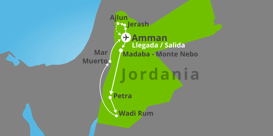 Mapa del viaje: Viaje a Jordania y el Mar Muerto 8 días