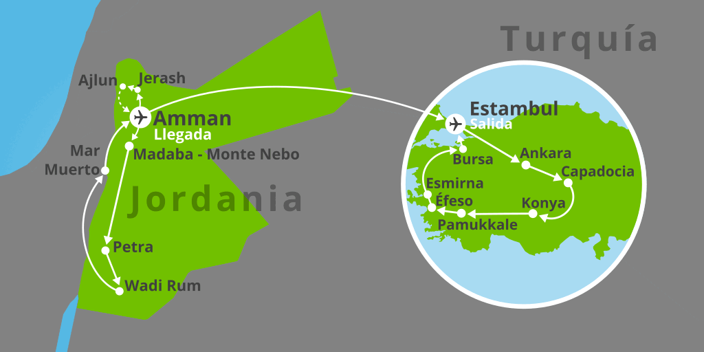 Mapa del viaje: Viaje a Jordania y Turquía en 16 días