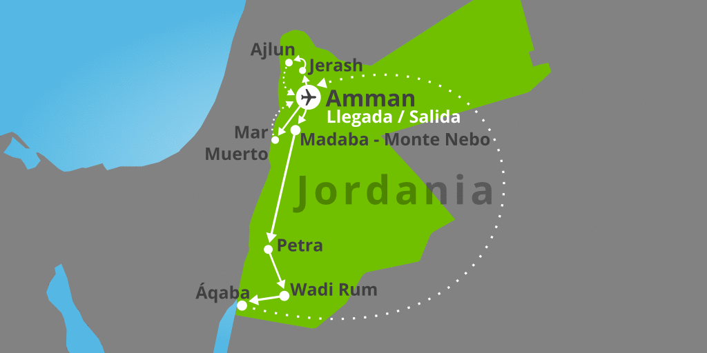 Mapa del viaje: Viaje completo a Jordania en 8 días