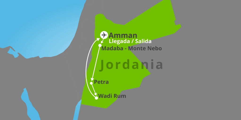 Mapa del viaje: Viaje esencial a Jordania 5 días